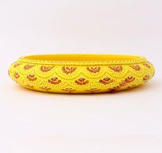 Handcrafted Yellow Terracotta Urli with Golden Motifs
